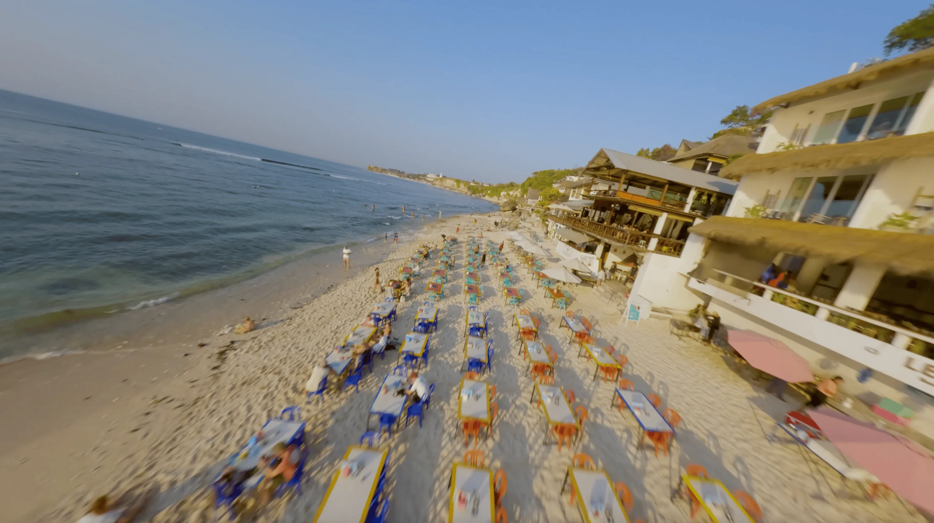 Bingin beach is aerial view with sunbeds