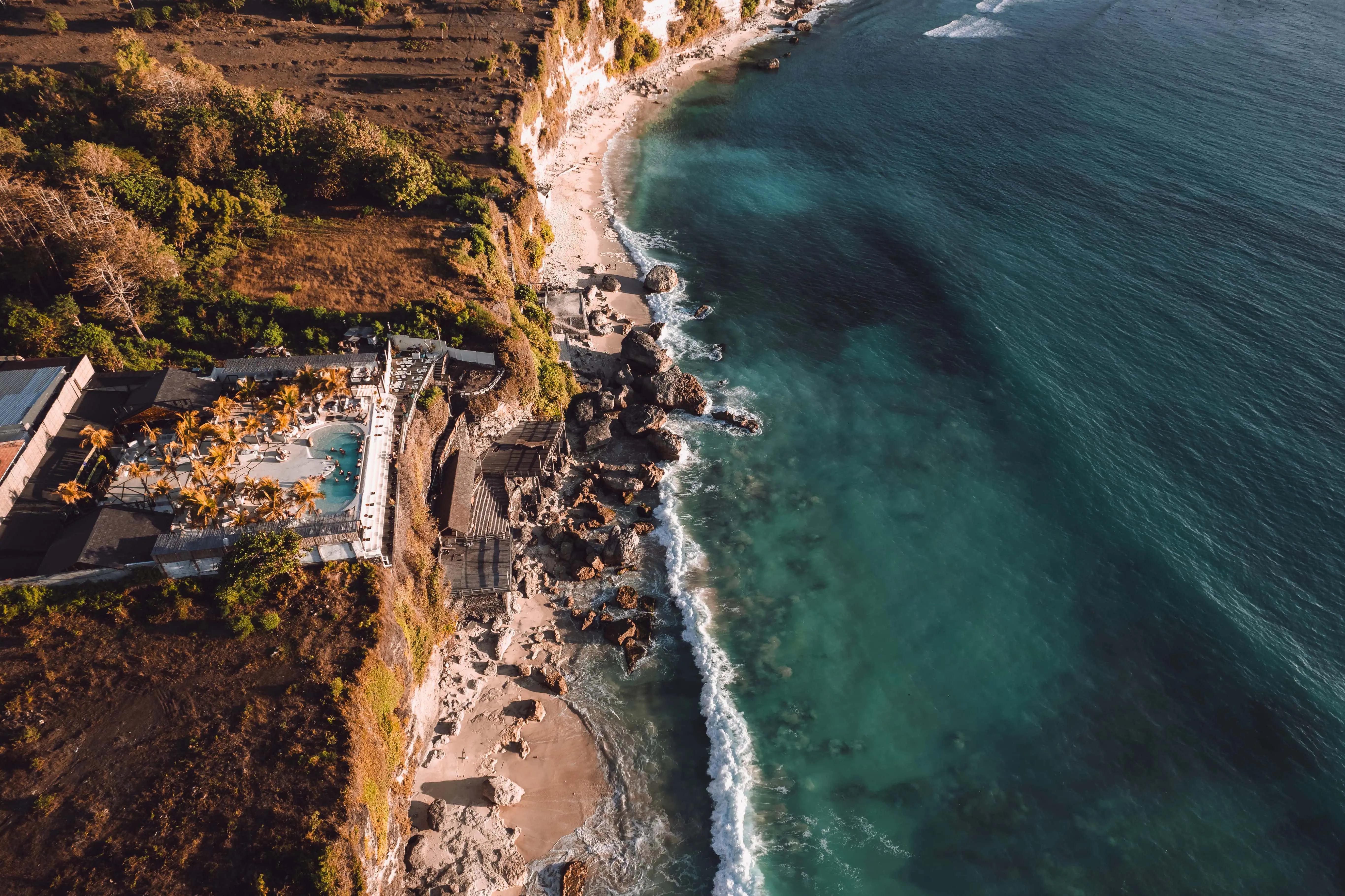 Aerial view of Dreamland Beach at Sunset, Bali, Pecatu, Uluwatu, Indonesia