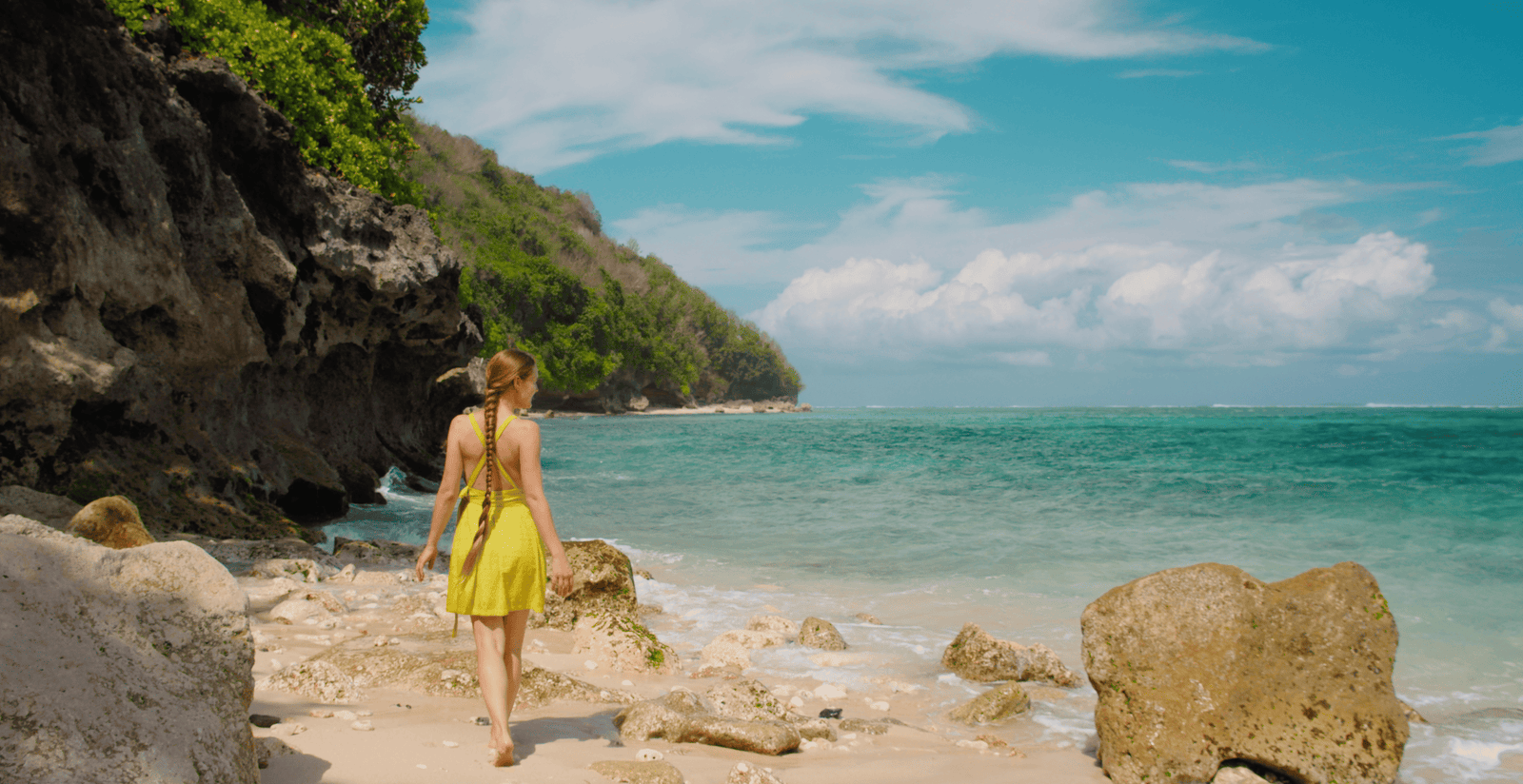 Top Guide to Green Bowl Beach Bali (2026) 5 Woman Enjoys Coast Sandy Green Bowl Beach Bali Island Indonesia