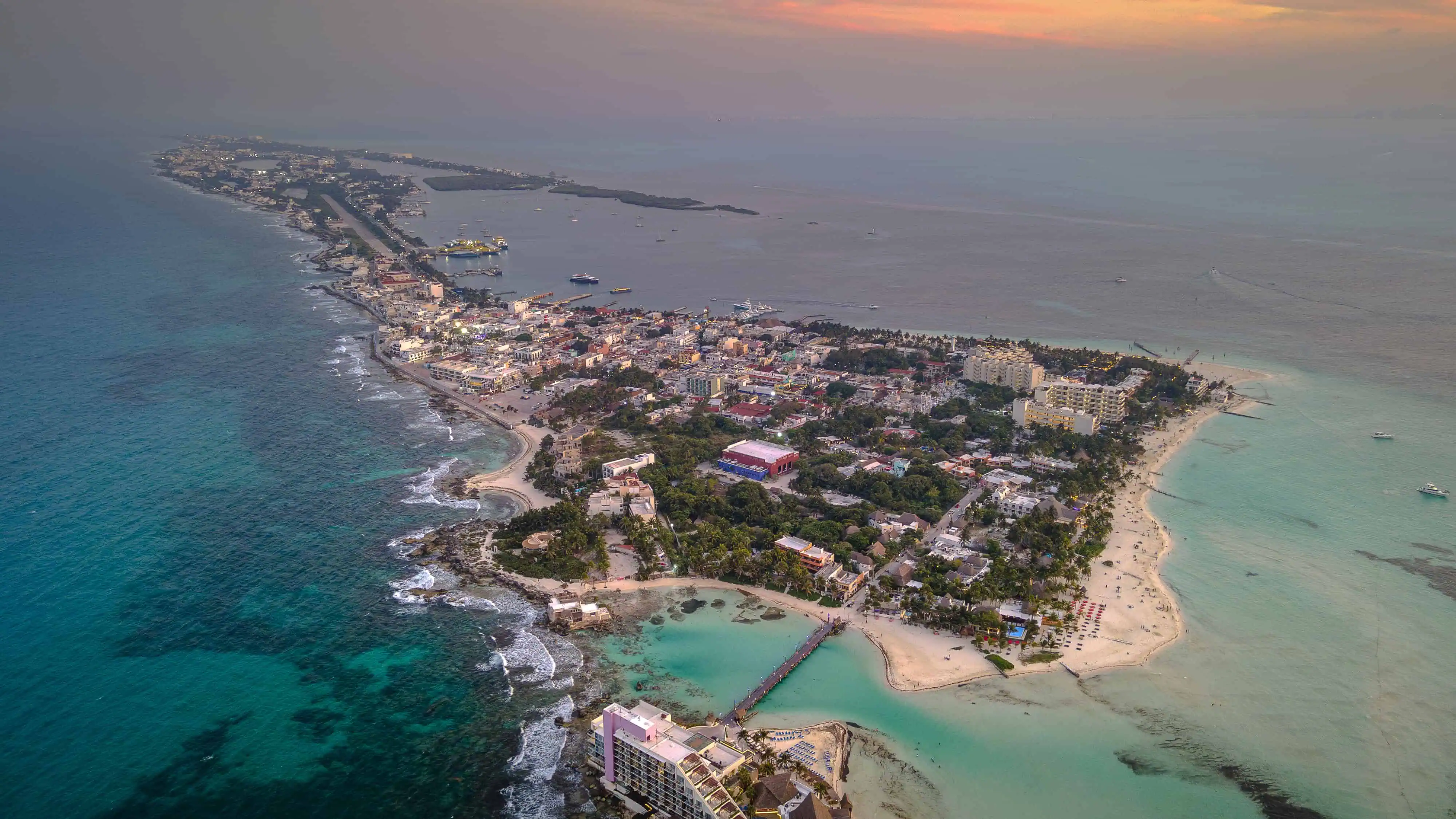 Isla Mujeres island in Mexico aerial shot