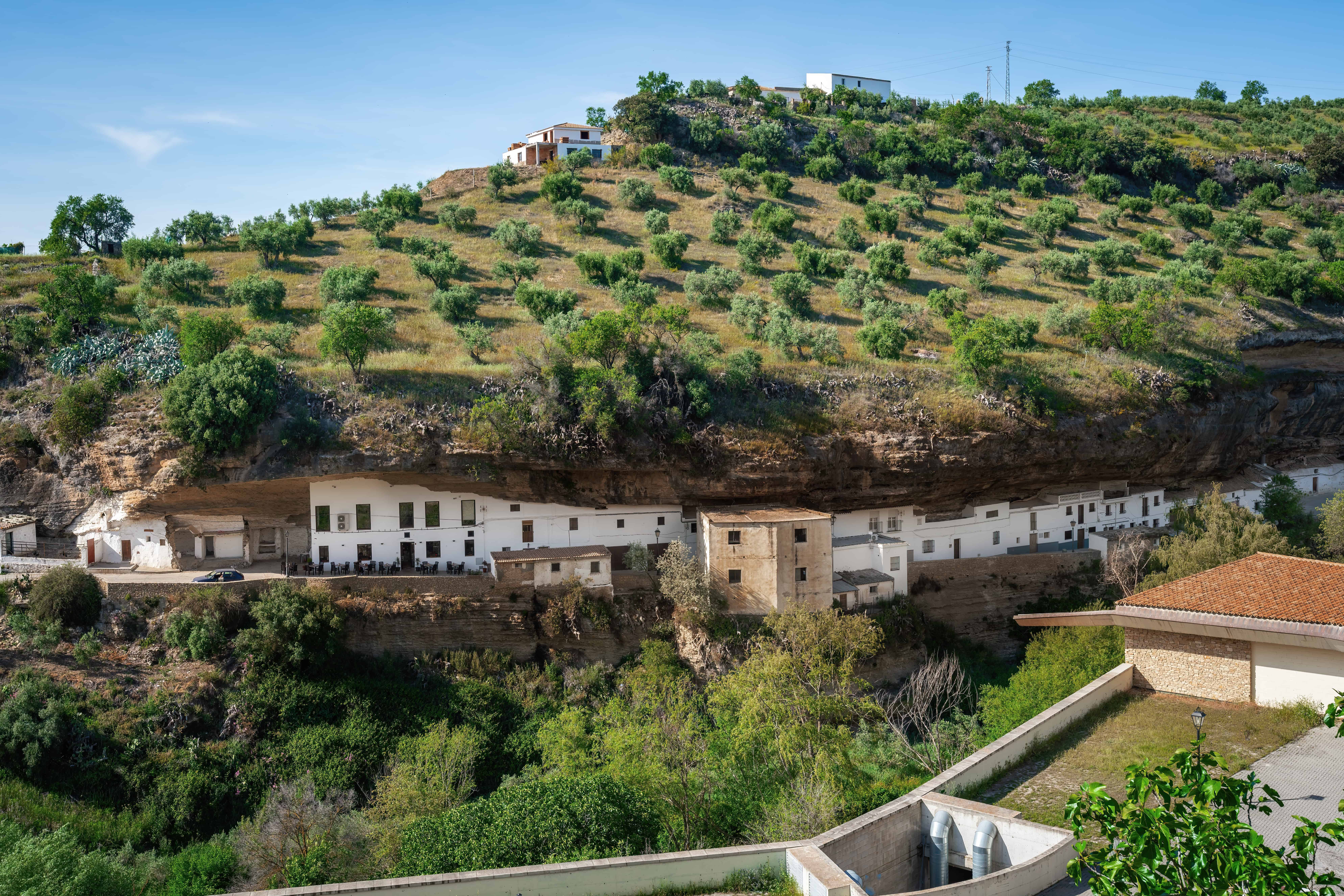 City view with Rock Dwellings and Calle Cuevas del Sol Street, Setenil de las Bodegas, Andalusia, Spain