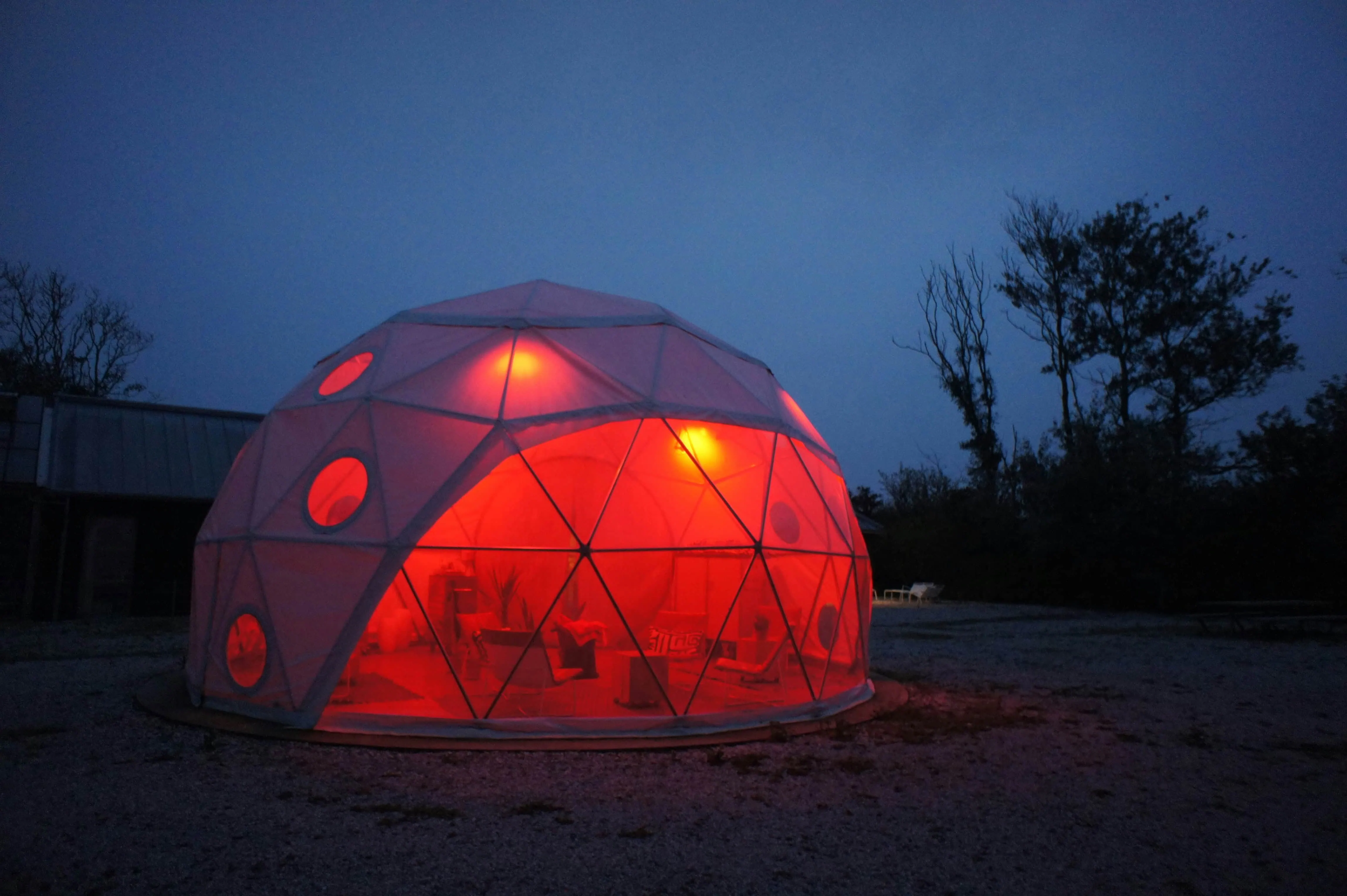 Iceland Dome hotel with red light