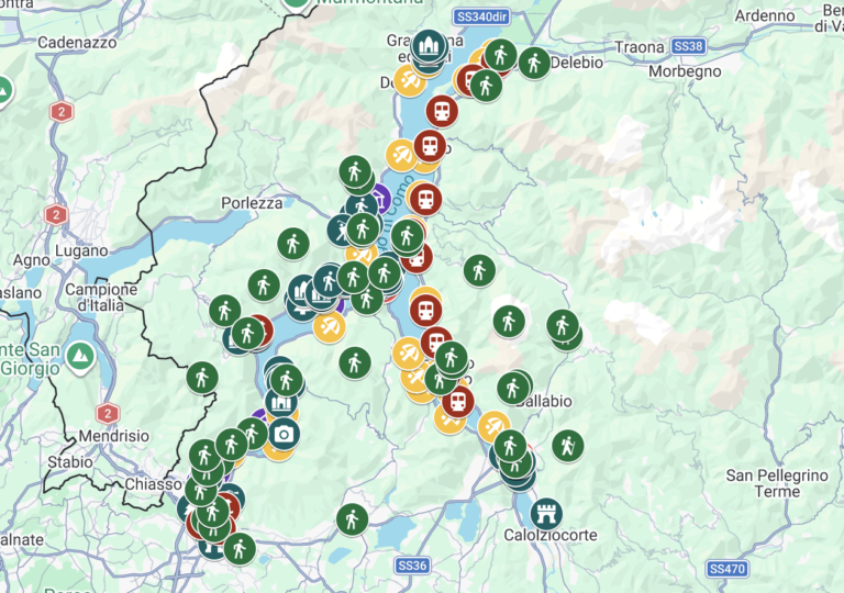 Map of Lake Como via Google Maps with highlighted points
