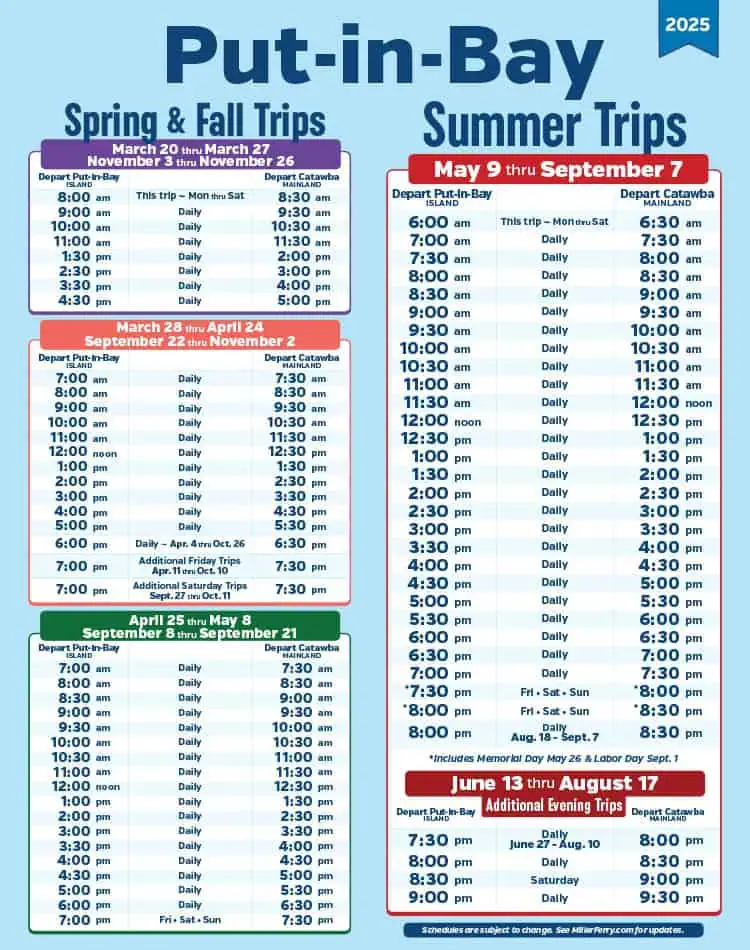 Schedule from the Miller ferry