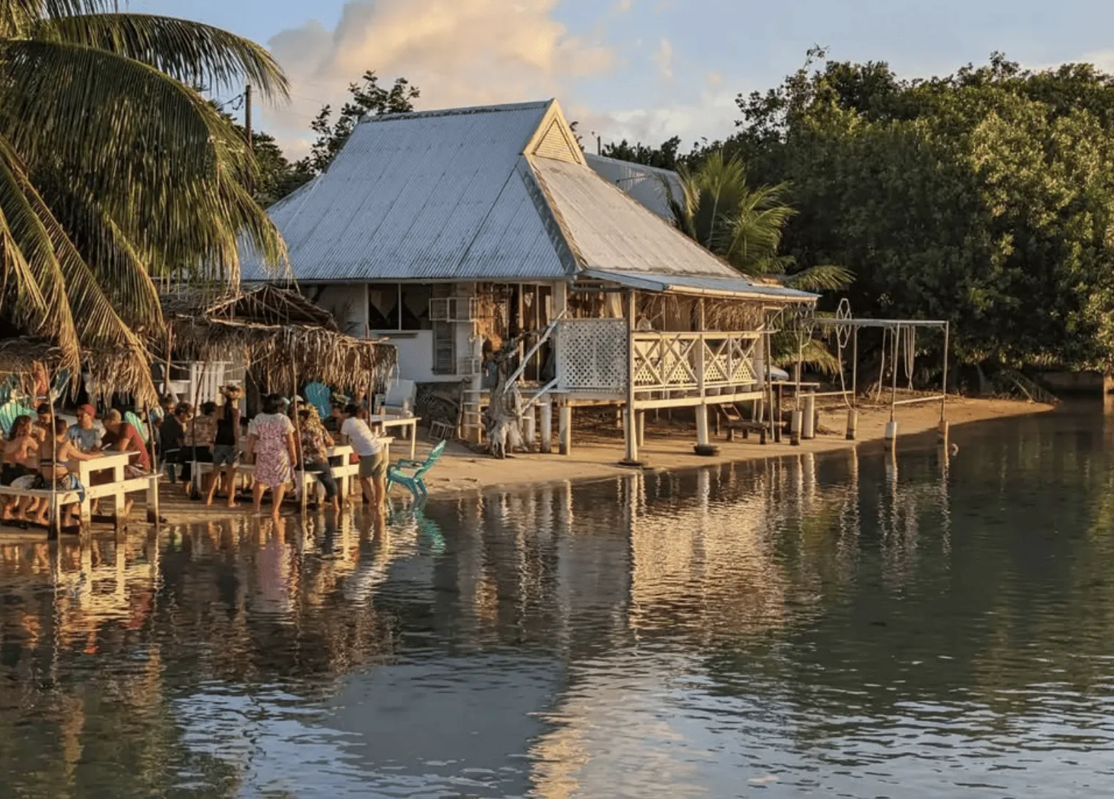 Dinner at sunset on Raiatea Island.