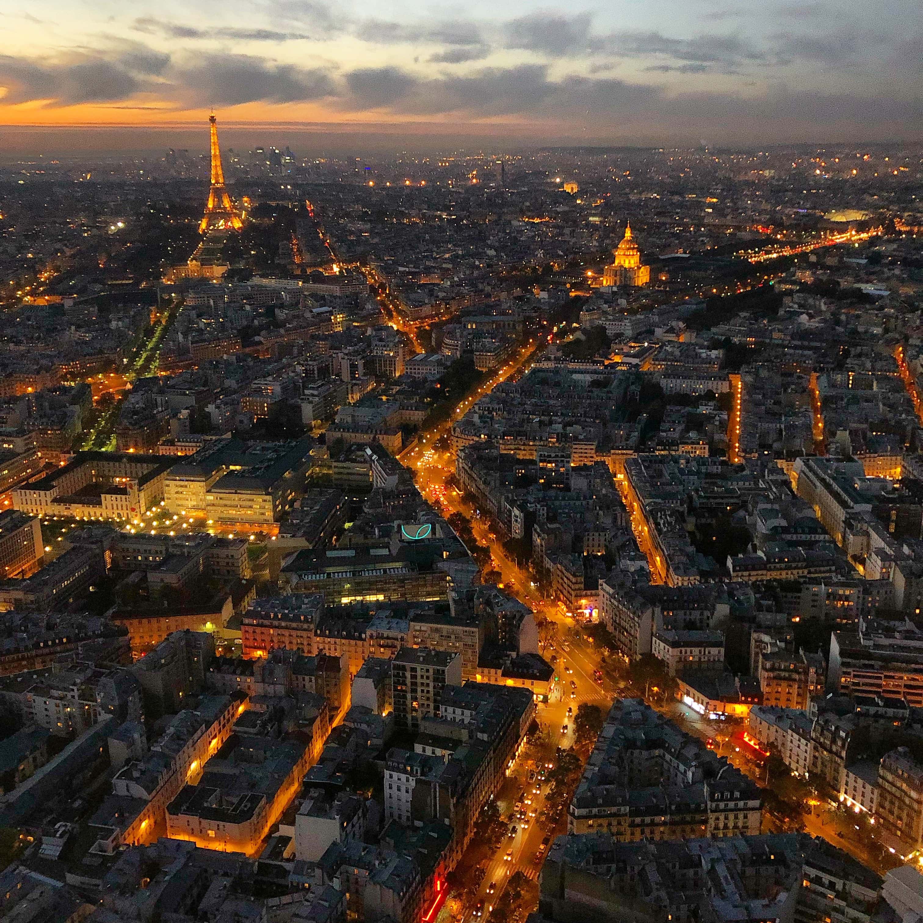 Aerial view of Paris by night
