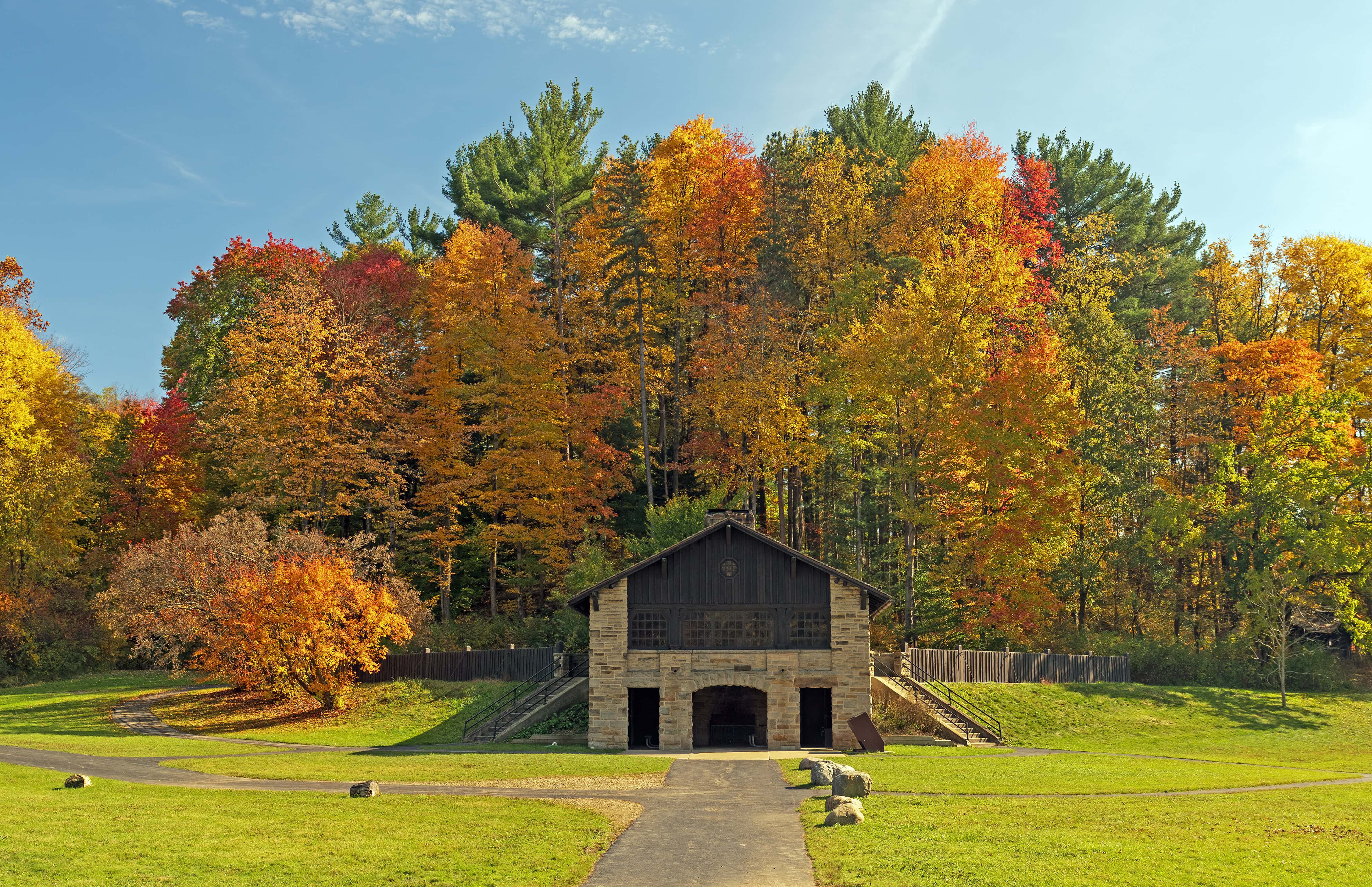 CCC Building Framed by the Autumn Colors in Cuyahoga Valley National Park in Ohio