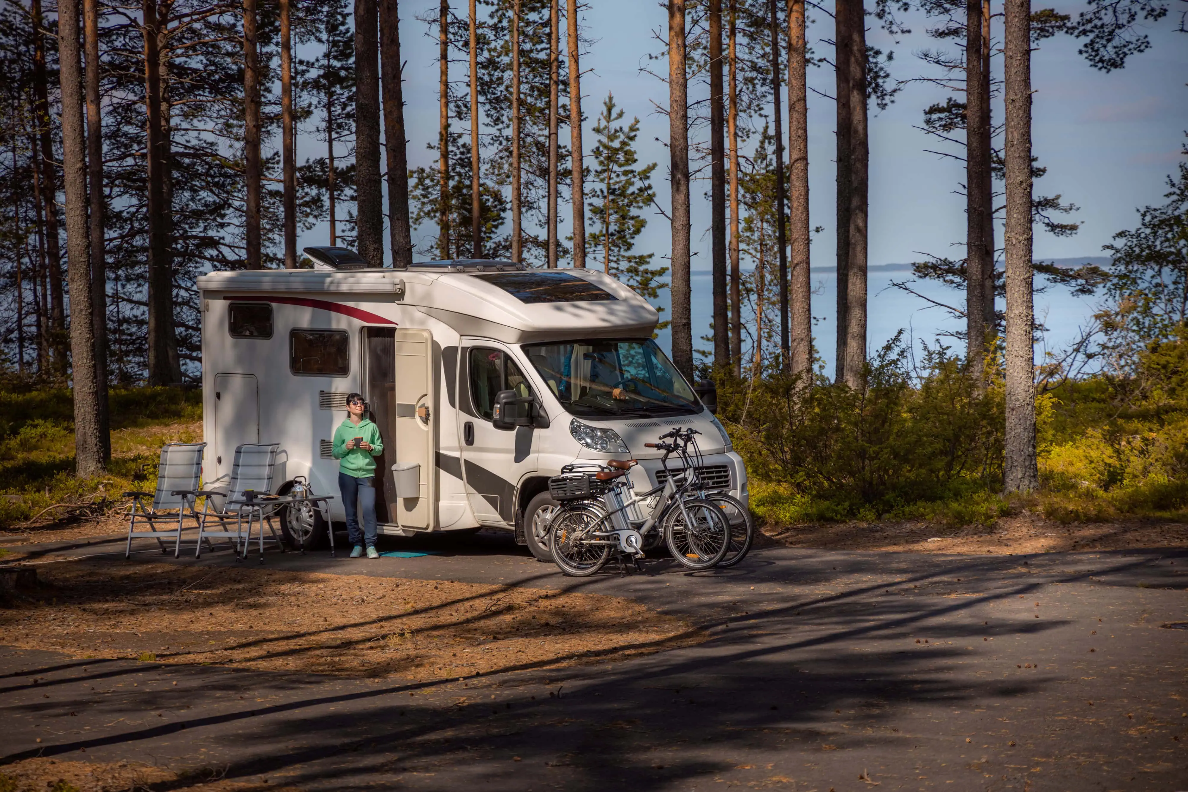 Family vacation travel RV, RV road trip in motorhome, Caravan car Vacation.