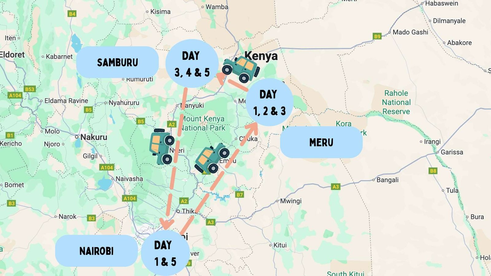 5 Day Kenya Safaris (7 Unique Itineraries for 2026)! 94 map 5 Day Hidden Gem Safari Itinerary