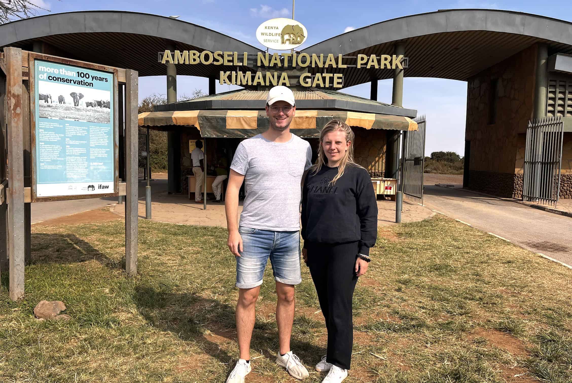 Laura and Alexander in front of the Amboseli gate