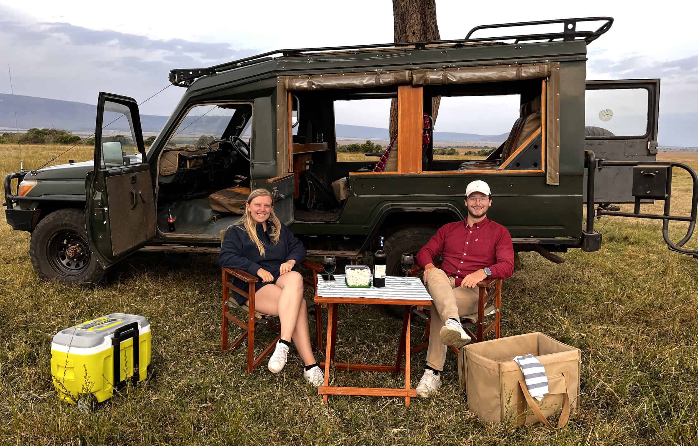 Us enjoying a sundowner in the Maasai Mara