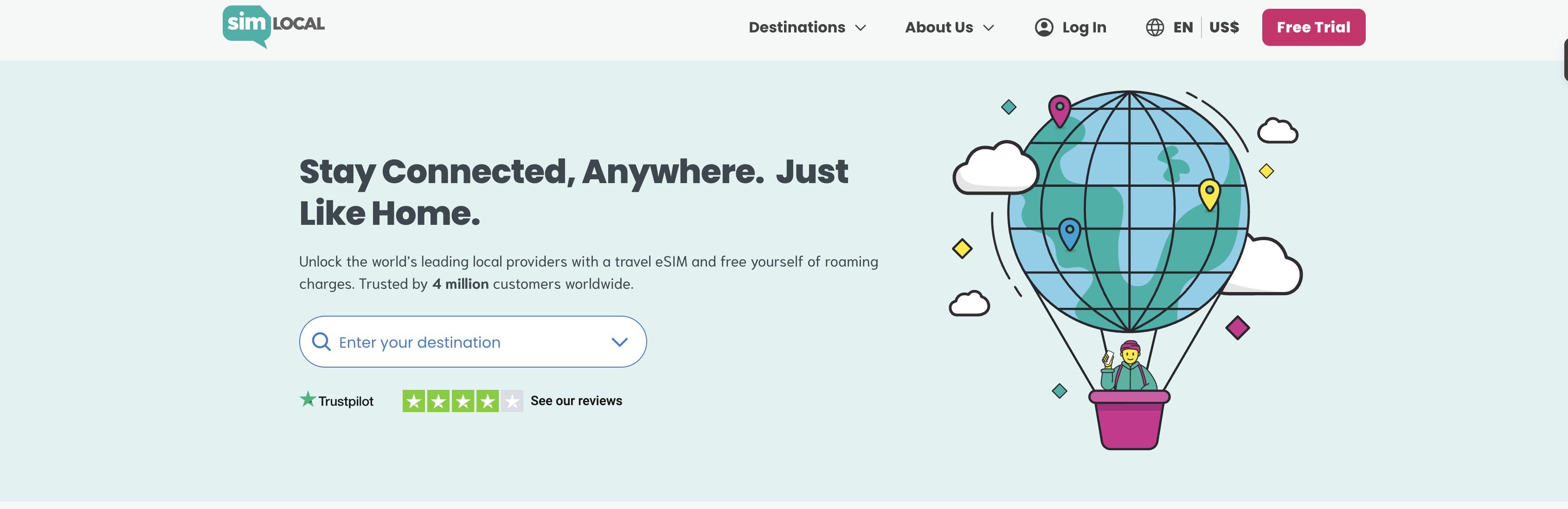 Homepage of SIm Local eSIM
