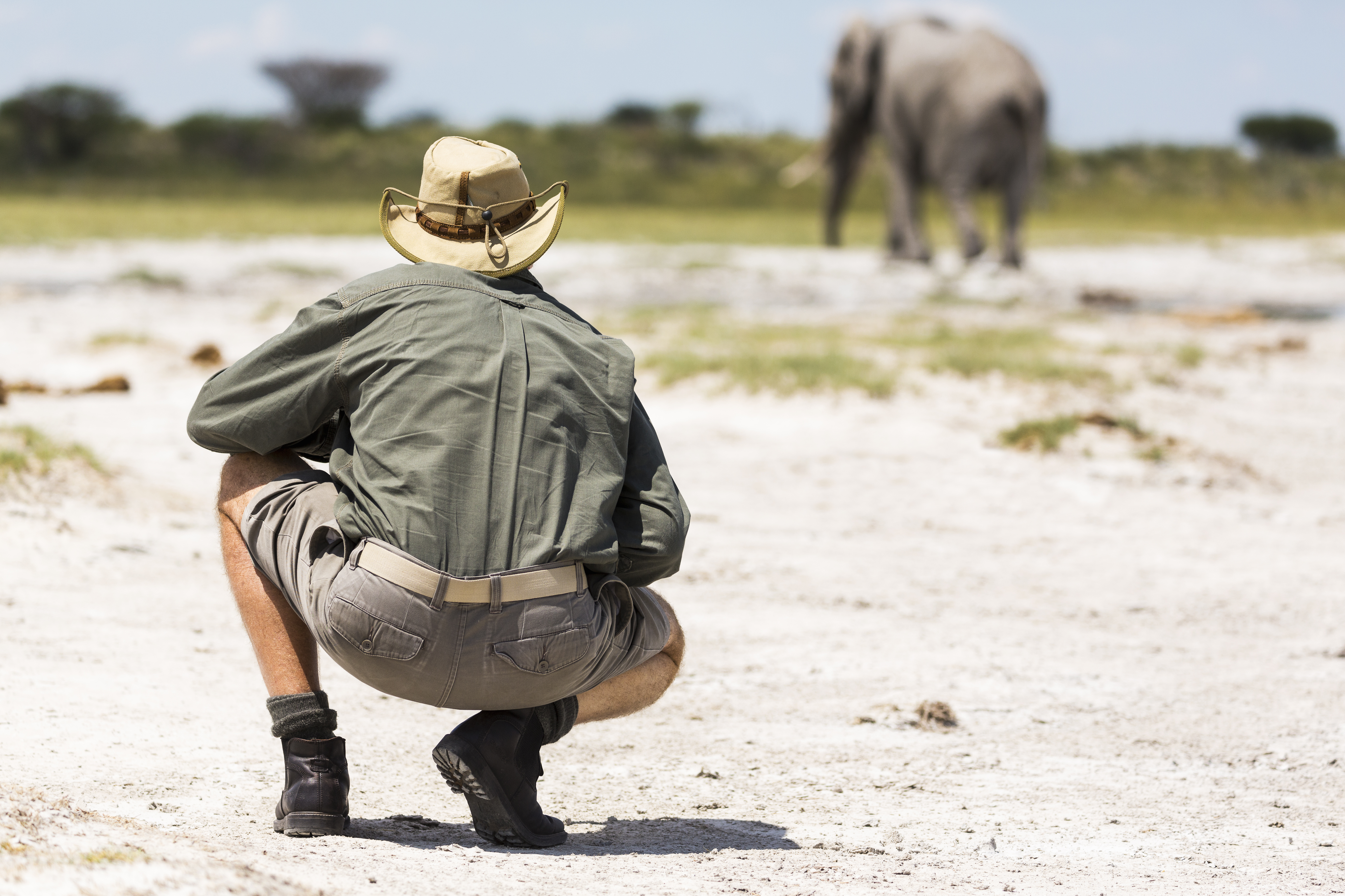 A guide wearing khaki clothes for a safari
