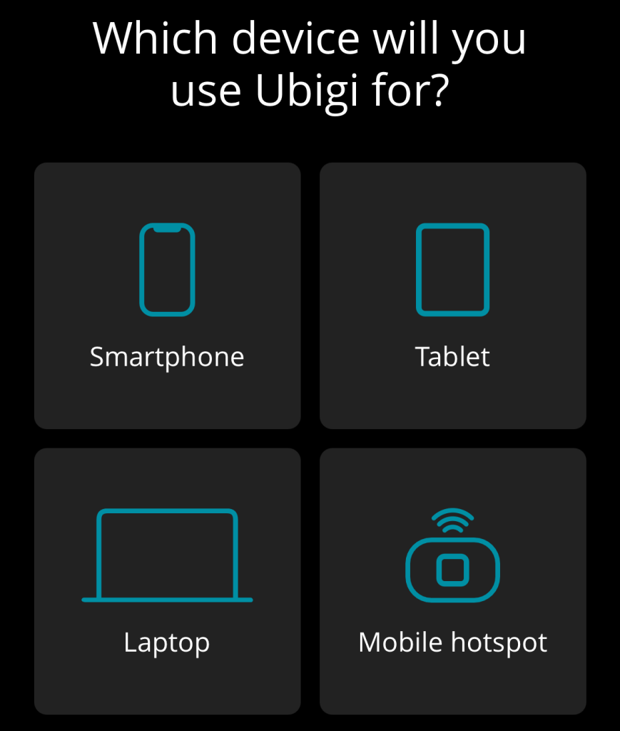Different options for what device to install the Ubigi eSIM