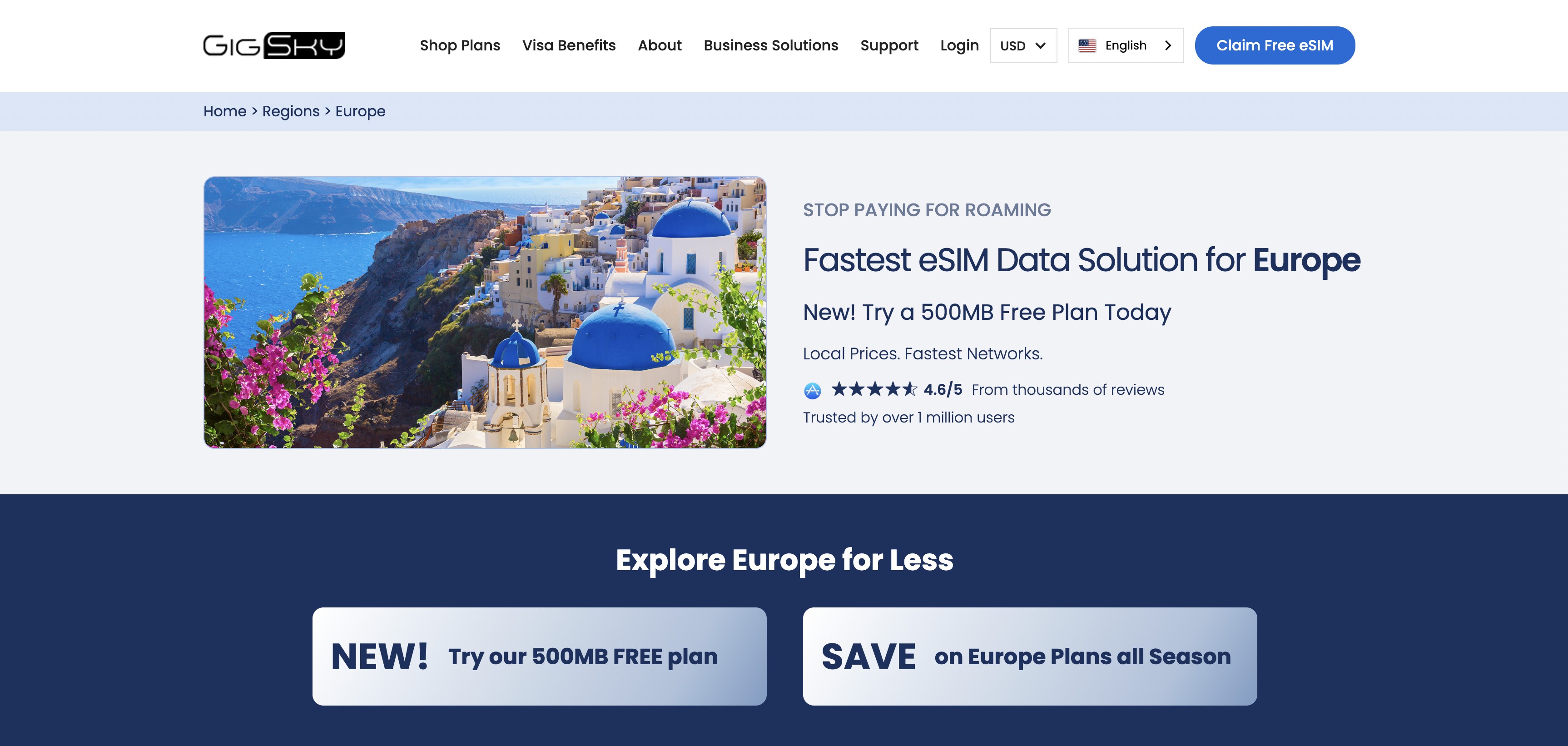 GigSky Europe eSIM plans
