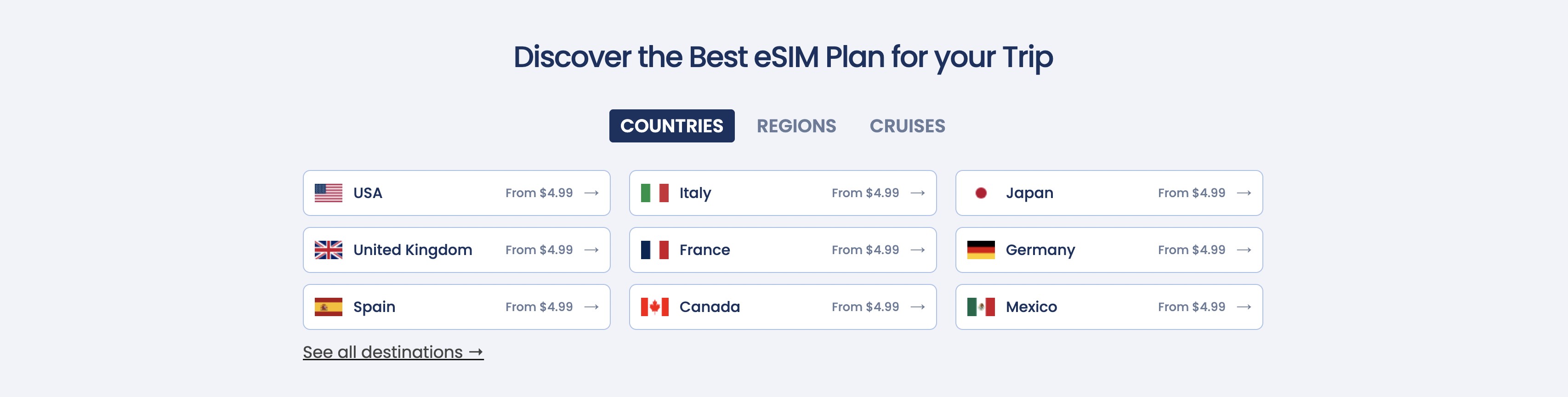 Different plans from GigSky eSIM