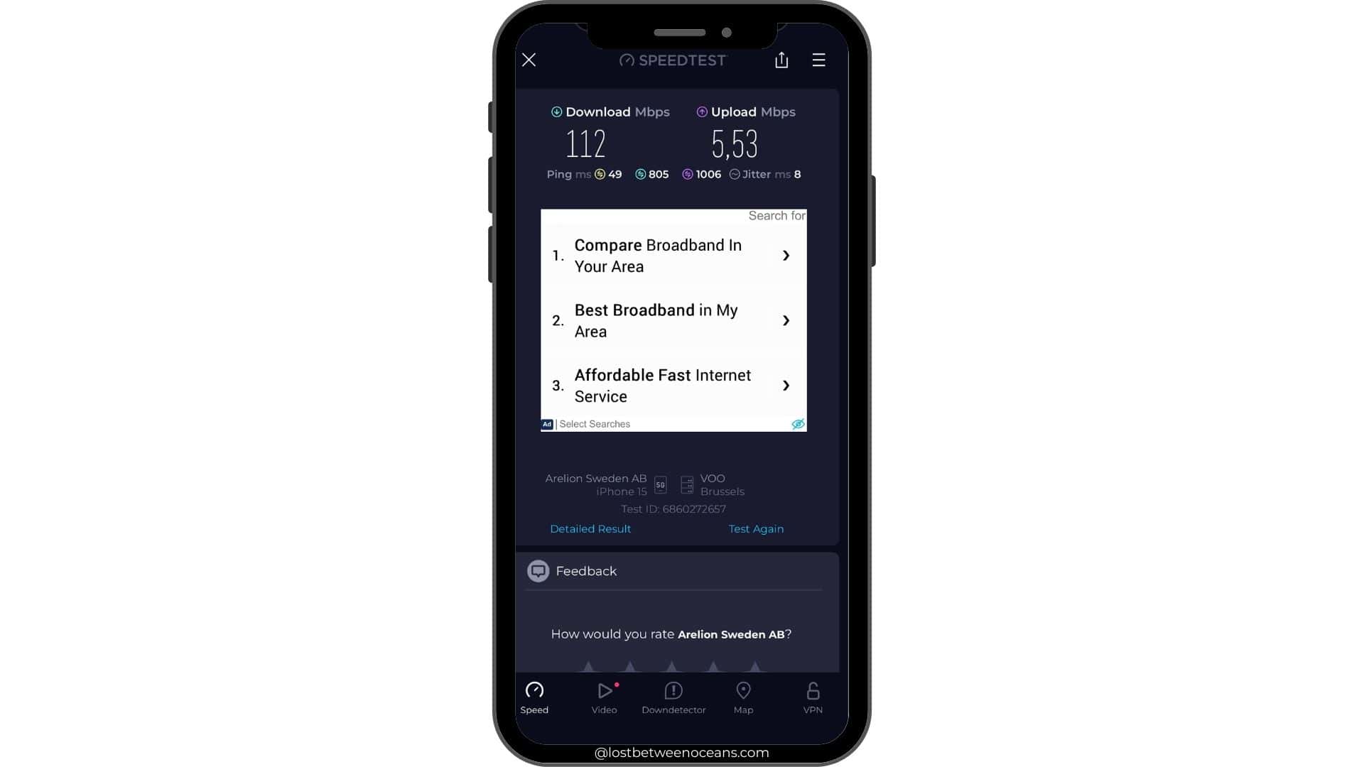 Speedtest Ookla on Phone for YeSim