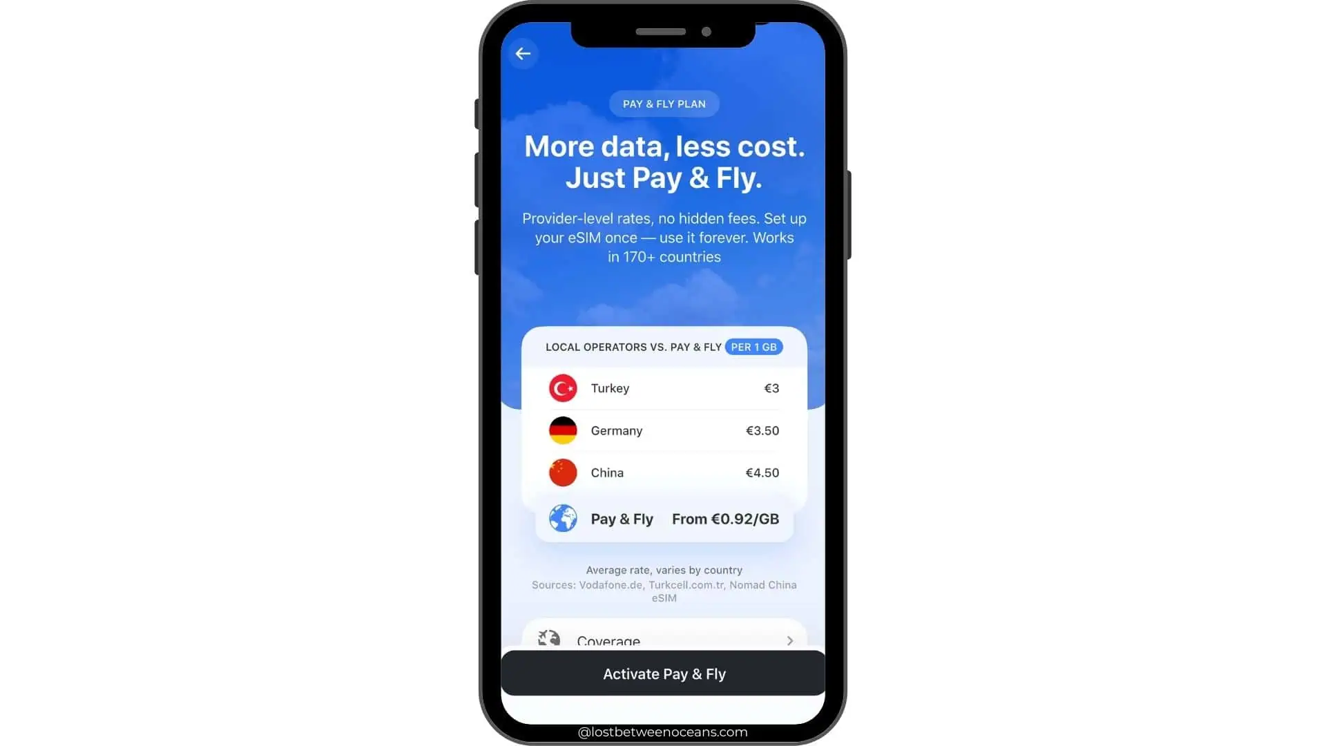 YeSim iPhone Pay&Fly plan