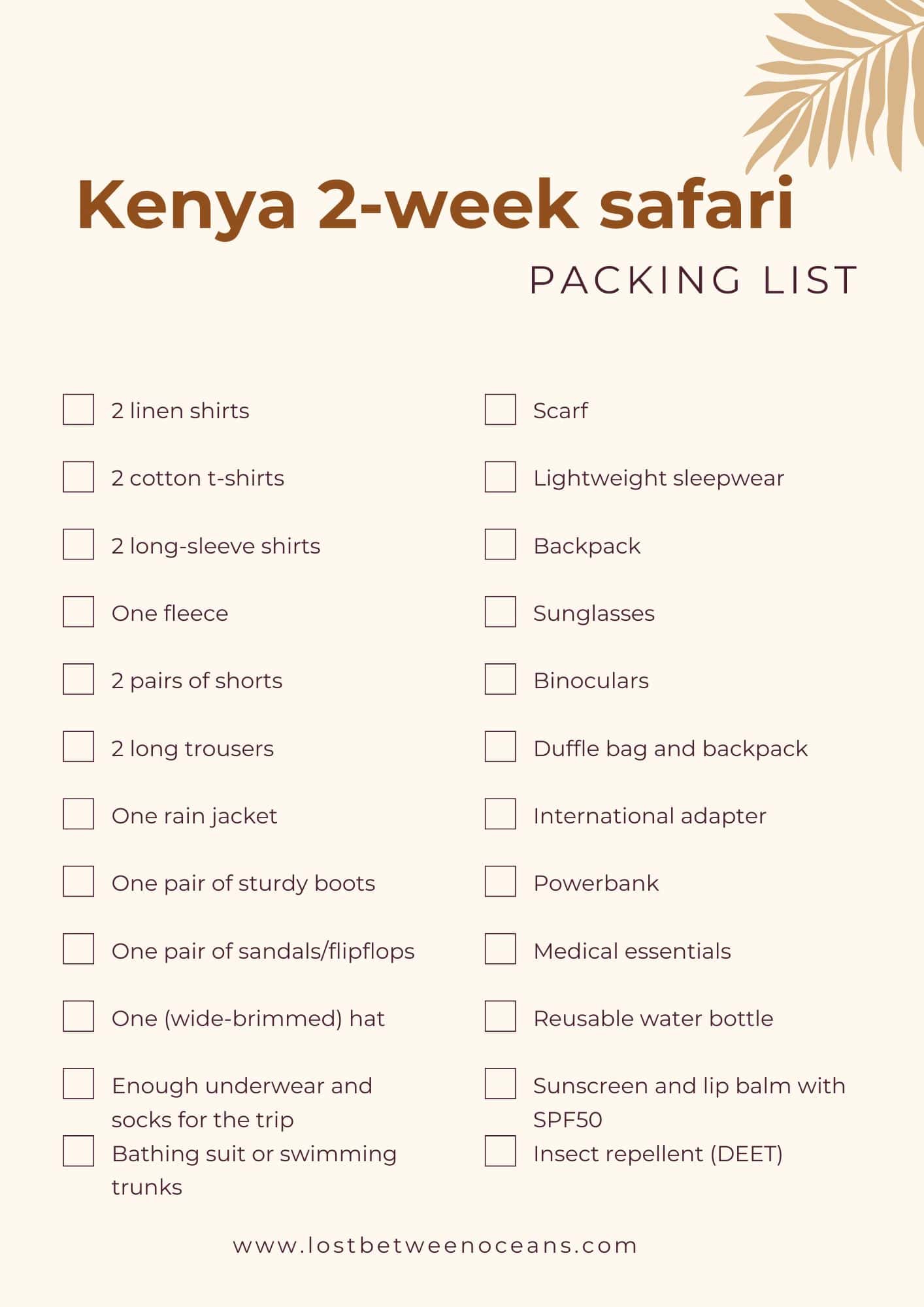 Kenya safari packing list made by Lost Between Oceans