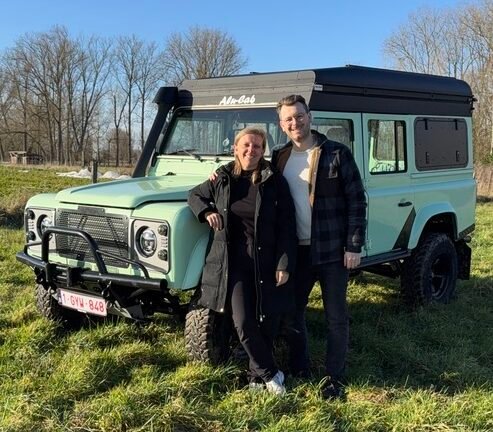 Laura and Alexander with their land rover defender