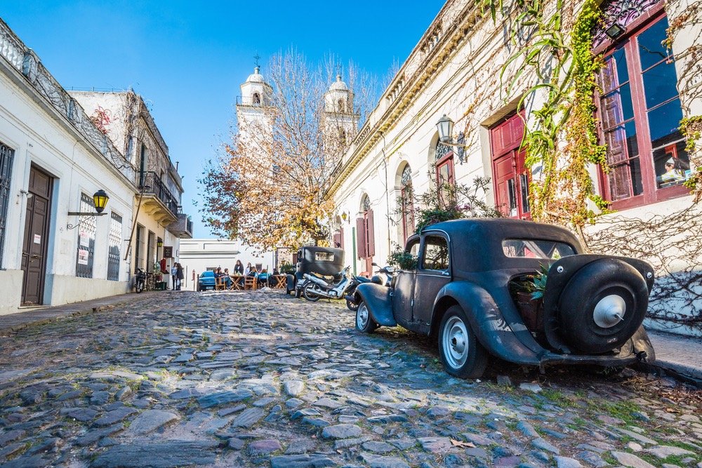 Cobblestone street in the historic quarter of Colonia del Sacramento, Uruguay